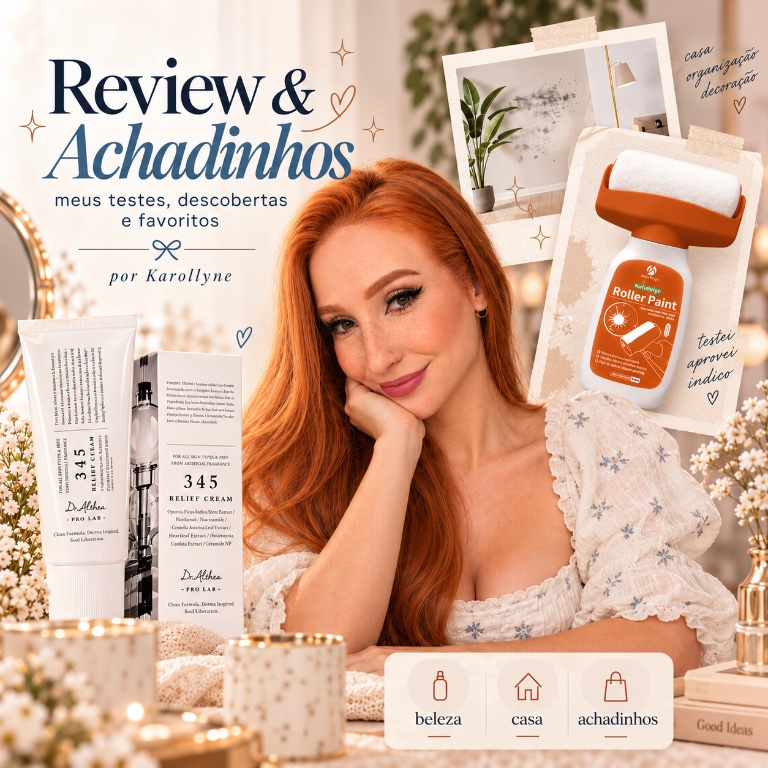 Capa ilustrada de reviews e achadinhos da Karollyne